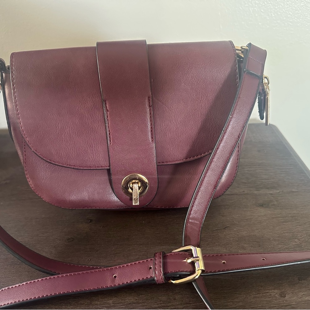 Women's Burgundy Crossbody Bag with Gold Hardware